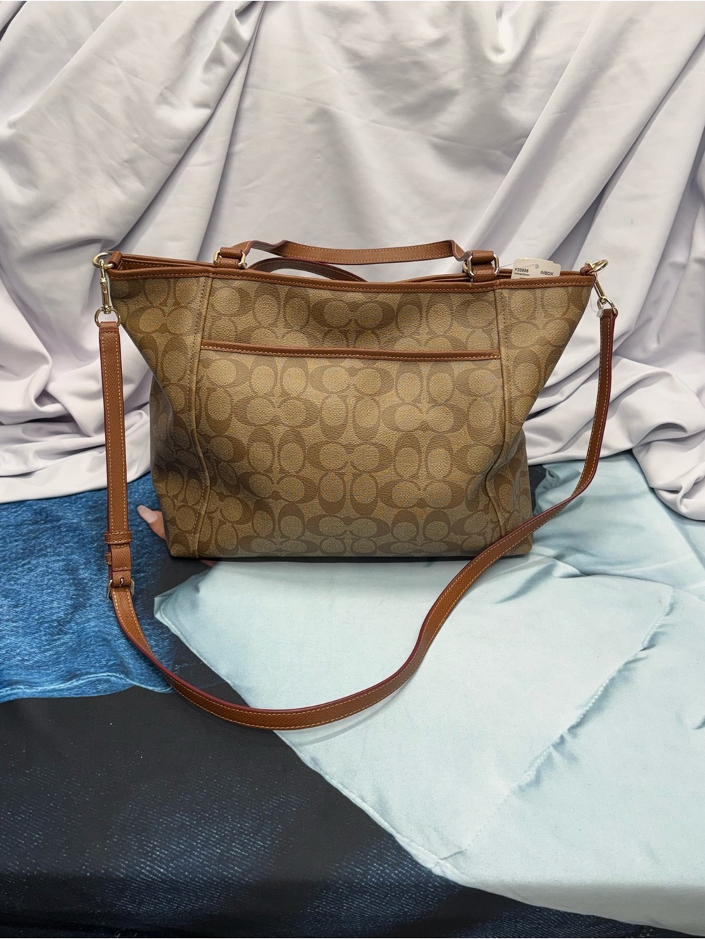 (new+tag) Coach Signature Tote / Shoulder Bag / Crossbody in Khaki Saddle Brown - Picture 11 of 16